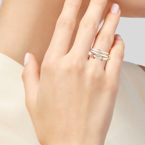 SPINELLI KILCOLLIN TRI-TONE 18K ROSE YELLOW GOLD & STERLING ORION SG BAND RING - Picture 10 of 10